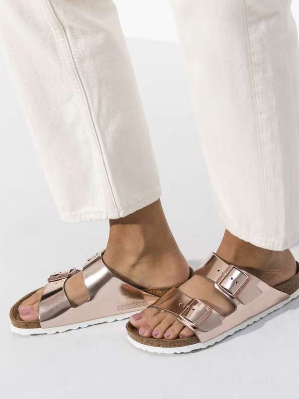 Birkenstock Arizona Soft Footbed Sandals in Metallic Rose